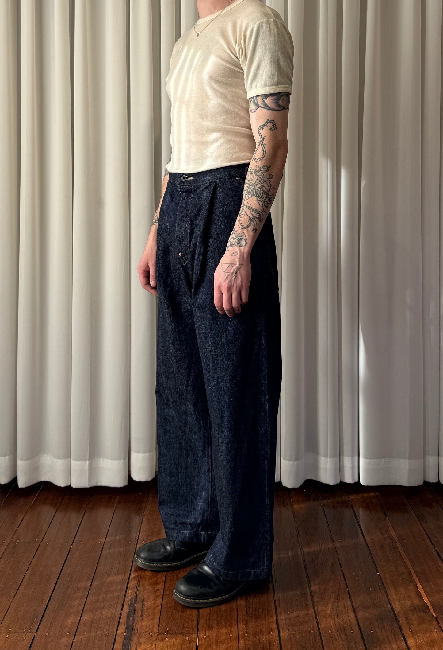 Wide Leg Pleated Denim 13oz