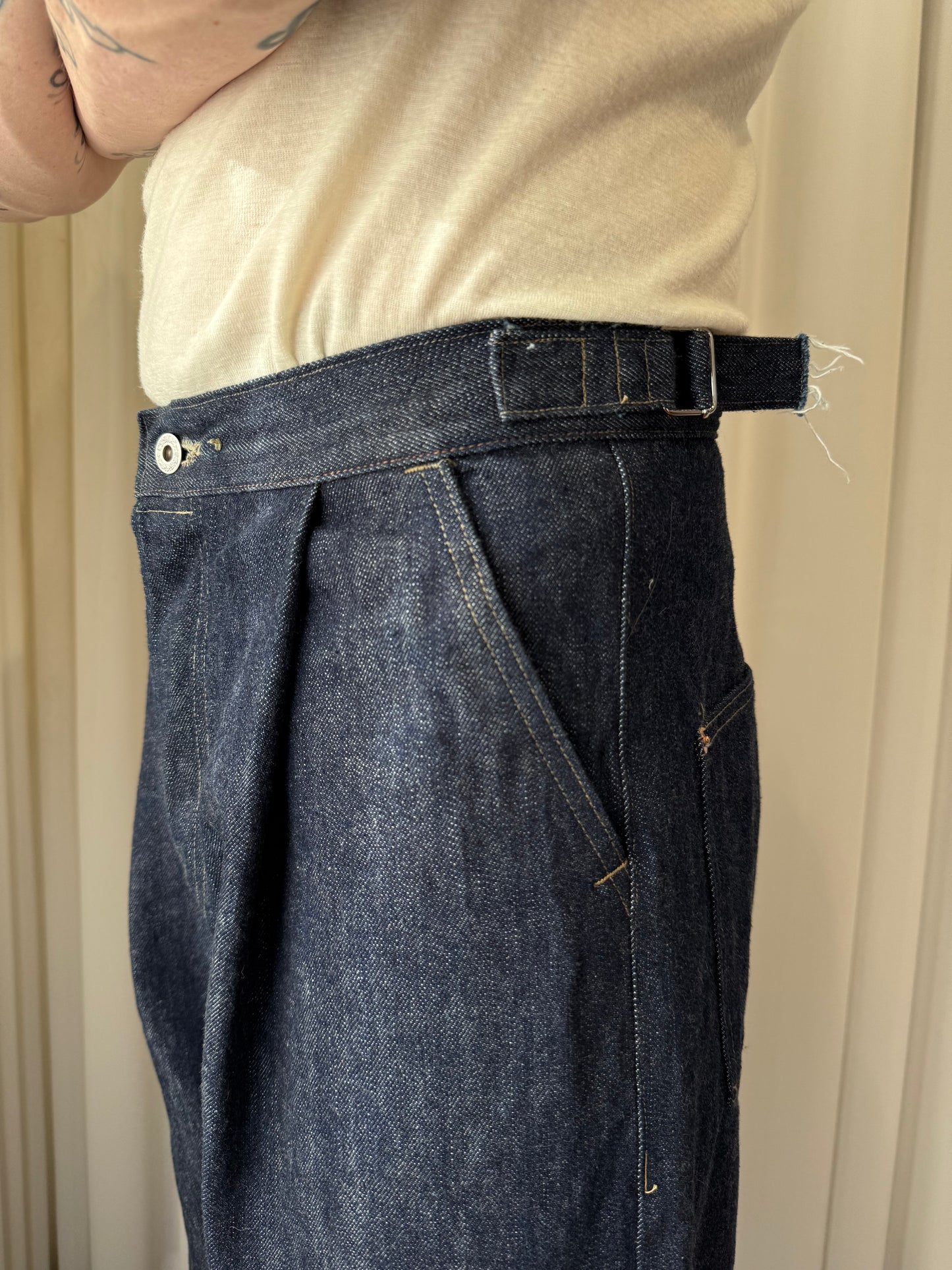 Wide Leg Pleated Denim 13oz